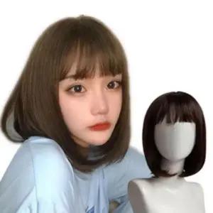 여성 시스루뱅 숏 스트랩 앞머리 단발 가발 통가발