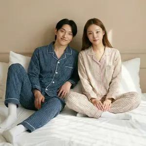 스트라이프 잠옷세트 남성 여성 카라 커플 줄무늬 파자마 한벌 홈웨어 상하의 세트