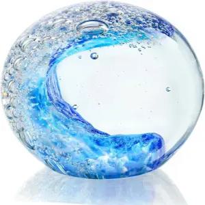 지어시 60mm 핸드 블로우 오션 웨이브 크리스탈 볼 블루 바다 유리 피규어 비치 장식 해안 장식품 해양