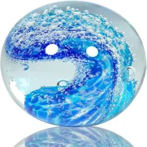 줄리엣 핸드 블로우 유리 장식 공 독특한 오션 웨이브 디자인 사무실 책상용 우아한 종이 무게 해안 방