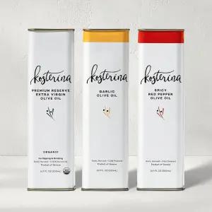 코스테리나 올리브 오일 트리오 - 매운 고추 마늘 오리지널 EVOO 폴리페놀이 풍부한 그리스 오일로 제작