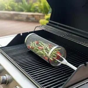 360도 회전 스텐 바비큐 원통구이 30cm 캠핑용 통돌이 그릴