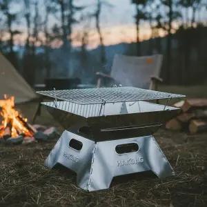 스테인리스 캠핑 화로대 휴대용 접이식 바비큐 그릴 장작불대