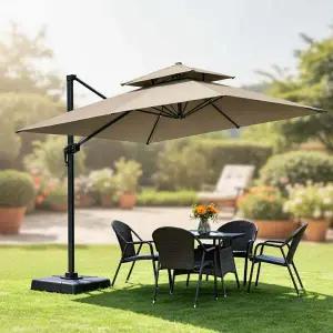 정원용 대형 사각 파라솔 2500 야외 테라스 그늘막 받침대 세트
