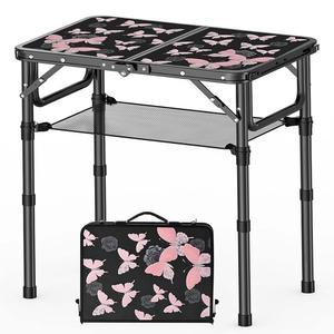 이희코 작은 캠핑 테이블 빈티지 가볍고 높이 접이식 프렌치 패턴 나비 가능 휴대하기 조절