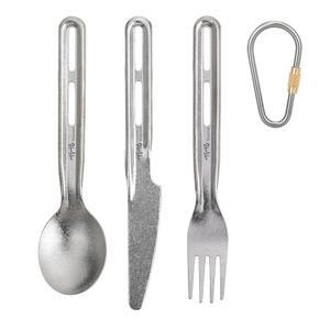 TiTo 티타늄 3피스 식기 세트, 초경량 포터블 포크 스푼 및 나이프 식기, 야외 캠핑 하이킹 배낭 여행용 피크닉 플랫웨어(티타늄 카라비너 포함) (실버)