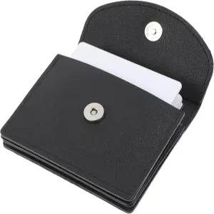 피리우오 PU 가죽 명함 홀더 케이스 여성용 마그네틱 셧 신용 ID 카드 포함 지갑 정리 블랙