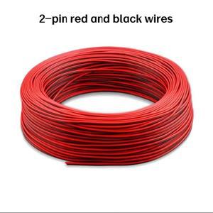20미터 2핀 전선 주석 도금 구리 PVC 절연 빨강 검정 케이블 단색 LED 스트립 라이트 연장선 22AWG