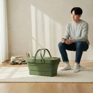 캠핑 폴딩박스 테이블 2in1 다용도 접이식 수납함 카키 보조 식탁