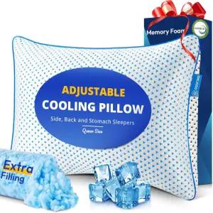 수면용 조절 가능한 쿨링 젤 메모리 폼 베개 퀸 사이즈 1팩 두꺼운 단단한 대나무 레이온 파쇄 침대 측면