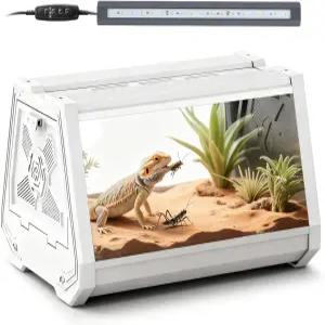 타이머 및 듀얼 모드 LED/UVB가 장착된 스마트 조명 파충류 테라리움 - 밝기 올인원 서식지 도마뱀 개구리