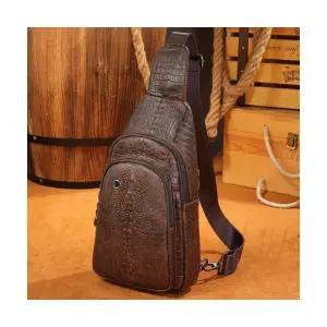 올요아 남자 키작남 크로스백 마랑 악어무늬 헤드폰 비트 다기능 가죽 복고풍 패션 크로스 꾹5