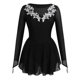 ODASOD 여성 피겨 스케이팅 드레스 자수 메시 롱 슬리브 레오타드 체조 경기 연습용