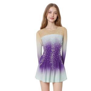 류후오 피겨 스케이팅 드레스 여자 긴팔 경기 우아한 핸드메이드 크리스탈 공연