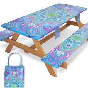 조부나이 피크닉 테이블 커버 벤치 6피트 탄성 직사각형 테이블보 여행 아웃도어 캠핑 방수