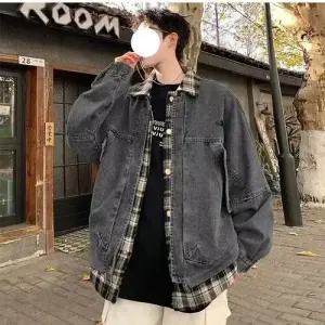 슬램덩크 남성용 데님 가을 봄 캐주얼 페이크 청자켓 상의 체크 코트 HO3