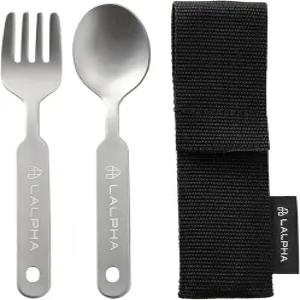 LALPA 초경량 티타늄 식기 세트 - 츠바메산조에서 제작 백팩용 보관 케이스가 있는 스푼과 포크 포함