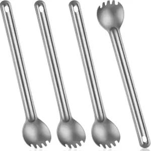 4Pcs 티타늄 롱핸들 스팍 및 스푼 8.7인치 수프 초경량 포터블 플랫웨어 캠핑 도구 야외 배낭 여행