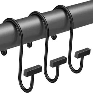 배스웨이 샤워 커튼 후크 블랙 링 녹 방지 12PCS T-바 디자인 욕실 주방 옷장용 편리한 우아한 행거