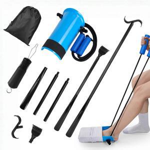 양말 신는 보조 도구 - 노인용 장치 신발 뿔 키트, 쉽게 켜고 끌 수 있음, 굽히지 않음, 3 in 1 뿔+버튼 후크 및 지퍼 당김