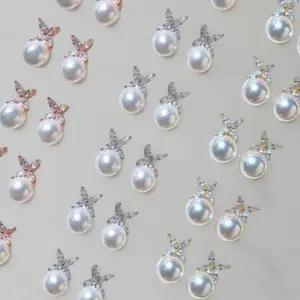 [옷자락]여성 사계절 일상 진주 큐빅 꽃 귀걸이