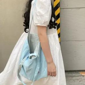 [옷자락]여성용 데일리 리버서블 체크 패턴 숄더백