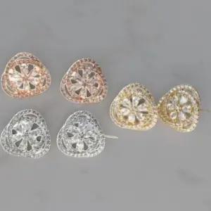 [옷자락]여성 럭셔리 꽃잎 큐빅 실버 귀걸이