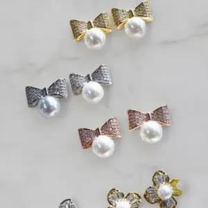 [옷자락]여성 일상 우아한 큐빅 진주 실버 귀걸이