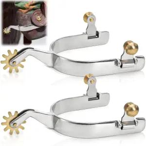 아크시오 2팩 호스 스퍼스 기어 코퍼 로울이 장착된 스테인리스 스틸 스타일의 부츠 웨스턴 카우보이 승마