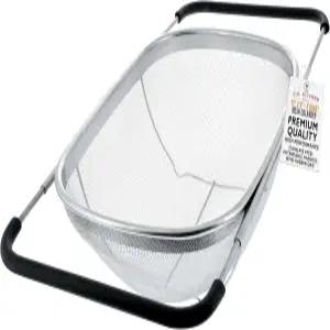 미국 주방 용품 스테인리스 스틸 콜랜더 스트레이너 - 확장 가능한 고무 손잡이가 있는 6쿼트 접이식