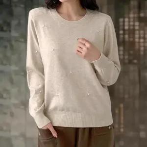 [옷자락]여성 러블리 진주 리본 7색 라운드넥 와인 니트