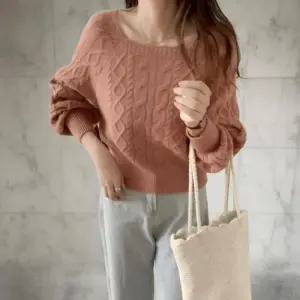 [옷자락]여성 벌룬소매 스퀘어넥 케이블 니트 스웨터