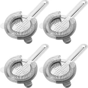 HOZEON 4팩 6.5인치 칵테일 스트레이너 스테인리스 스틸 바 도구 레스토랑 홈용 프롱 바텐더 2개 실버