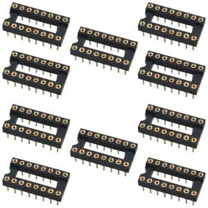 JJHXSM 10PCS 금도금 DIP IC 칩 소켓 어댑터 2열 16 원형 핀 납땜 플랫 스트레이트 PCB 보드 전자 부품