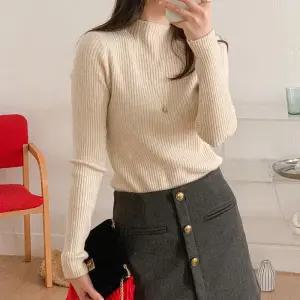 [옷자락]여자 골지티셔츠 슬림핏 하이넥 긴팔 이너 겨울 니트