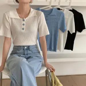 [옷자락]여자 여름 데일리 반팔 카라 니트 티셔츠