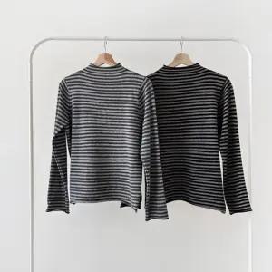[옷자락]여자 가을겨울 포근한 스트라이프 반폴라 긴팔 니트 티셔츠