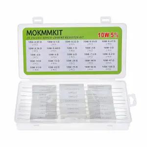 MOKMMKIT 25 가치 50개 세라믹 시멘트 저항 키트 10W 10와트 5 전력 저항기 0.05옴 - 100옴