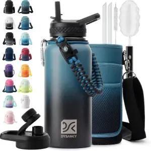 DISANKY 32온스 단열 물병 두꺼운 스테인리스 스틸 진공 금속 빨대 캐리어 백 손잡이 스트랩이 달린 체육관