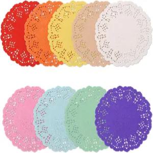 작은 원형 종이 도 180개 3.5인치 컬러 레이스 미니 일회용 테이블 접시 디저트 트레이 케이크 파티 뷔페