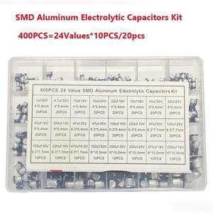 400PCS 커패시터 키트 알루미늄 전해 SMD 1uF~1000uF 6.3V-50V 24가지 값 박스 포함 수리