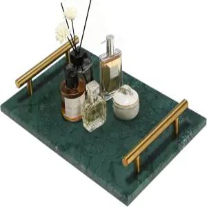 구리 색상 금속 손잡이가 있는 MAOPINER 대리석 스톤 장식 향수 트레이 카운터 배니티 서랍장 나이트스탠드