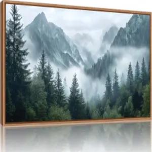 이홈데크 대형 산악 액자 캔버스 월 아트 현대적인 차분한 숲 벽 장식 안개 낀 자연산 페인팅 거실 침실