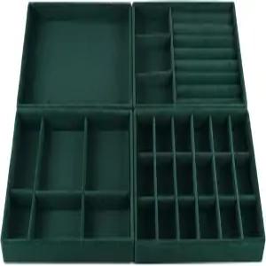 서랍용 스태킹 가능한 주얼리 정리함 그린 벨벳 보관 인서트 액세서리 디스플레이용 홀더 트레이 4개 세트