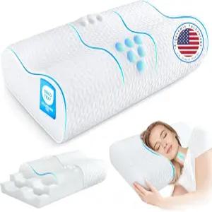 를 위한 경추 목 베개 - 수면을 퀸 사이즈 조절 가능한 쿨링 어깨를 메모리 폼 옆 배 허리 인체공학적