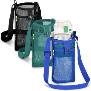스트랩이 달린 3Pcs 물병 홀더 걸을 수 있고 이동할 어깨가 조절 가능한 메쉬 가방 캐리어