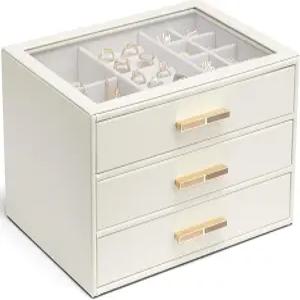 여성용 VLAND 주얼리 박스 목걸이용 서랍 3개가 있는 유리 뚜껑 정리함 반지 귀걸이 팔찌 엄마를 위한 선물