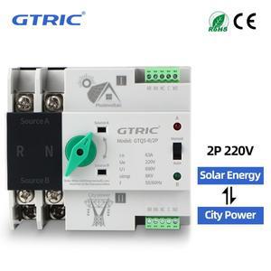 GTRIC 듀얼 파워 자동 전환 스위치 2P DIN 레일 ATS PV 인버터 AC 230V 선택 무정전 63A 100A 125A