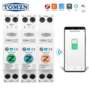 Zigbee 63A 1P + N WIFI 스마트 스위치 에너지 미터 Kwh 계량 모니터링 회로 차단기 타이머 릴레이 MCB TUY