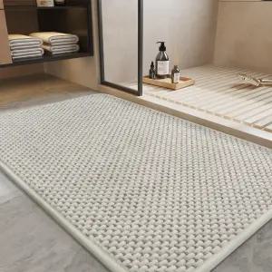 PADOOR-목욕 매트-고흡수성 샤닐 욕실 매트-고무로 지지되는 욕조 전면 샤워실 싱크대-17×28 베이지 앤